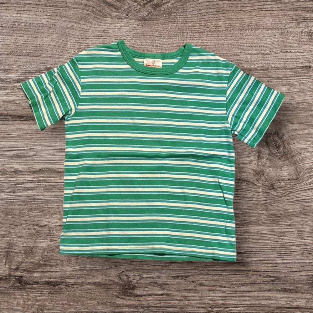 HANNA ANDERSSON BOYS TOP GREEN WHITE SHIRT TOPS SUMMER FALL CASUAL SIZE 6 7 120